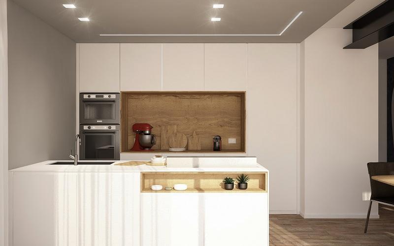 cucina bianca e legno moderna