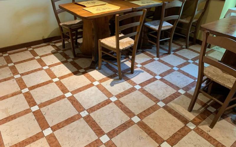 Antique marble flooring in a restaurant in Vicenza