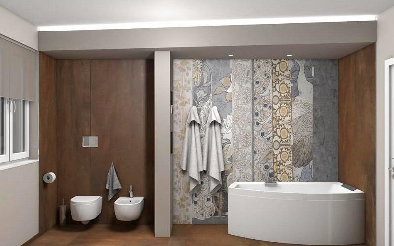 bagno moderno grandi lastre effetto corten negozio piastrelle bagni Vicenza provincia Verona