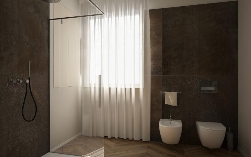 Bagno moderno ed elegante a effetto marmo, progettazione a Vicenza