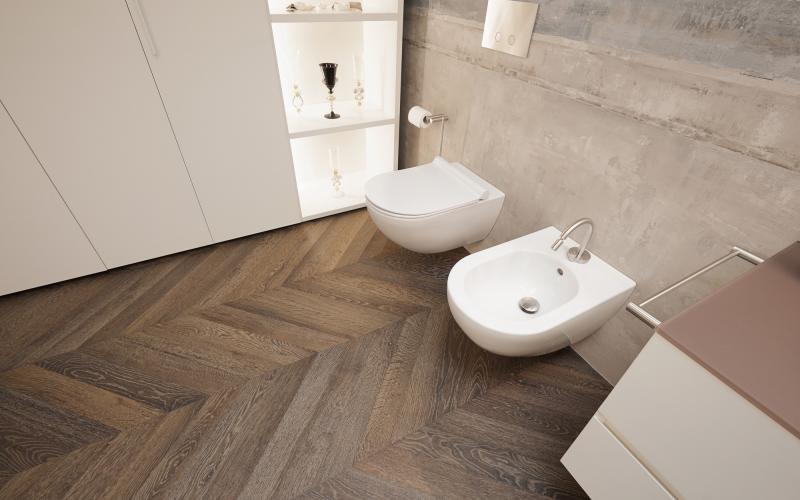 Parquet a spina ungherese in bagno