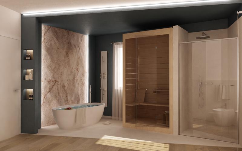 progetto bagno wellness sauna e vasca