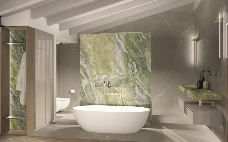 bagno verde gres piastrelle effetto marmo