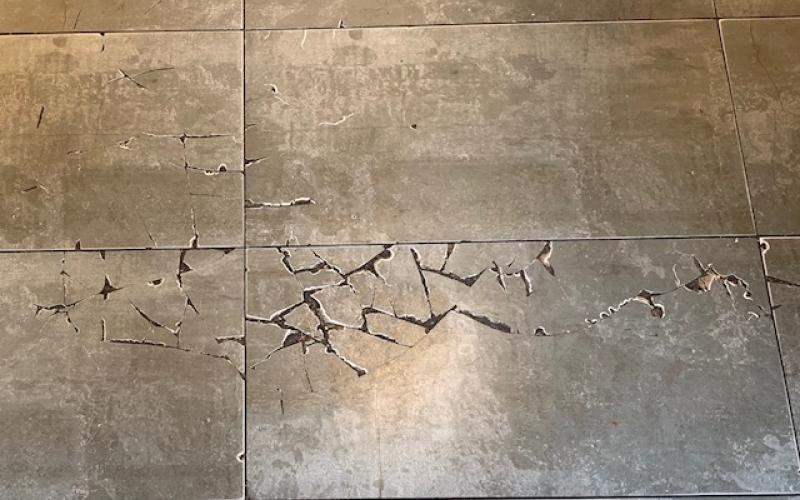 Broken floor tiles