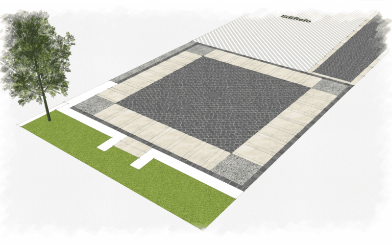 Progetto con contorno decorato di un pavimento in porfido a verona