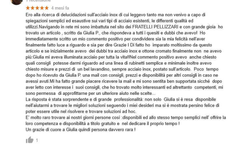 fratelli pellizzari opinioni recensione positiva Giulia Panato