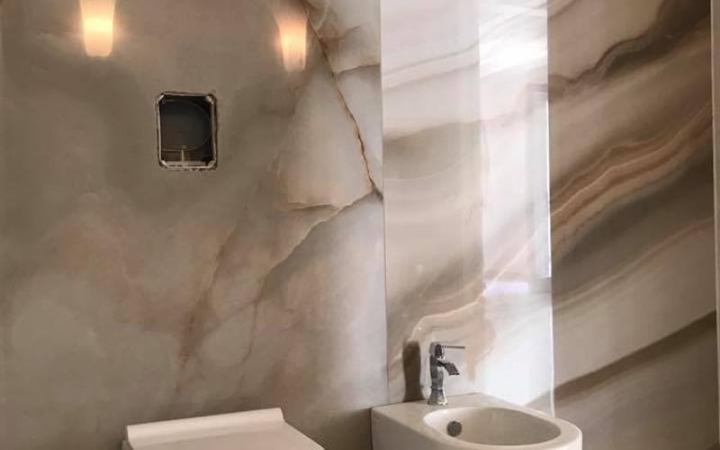 Large format tiles for a bathroom