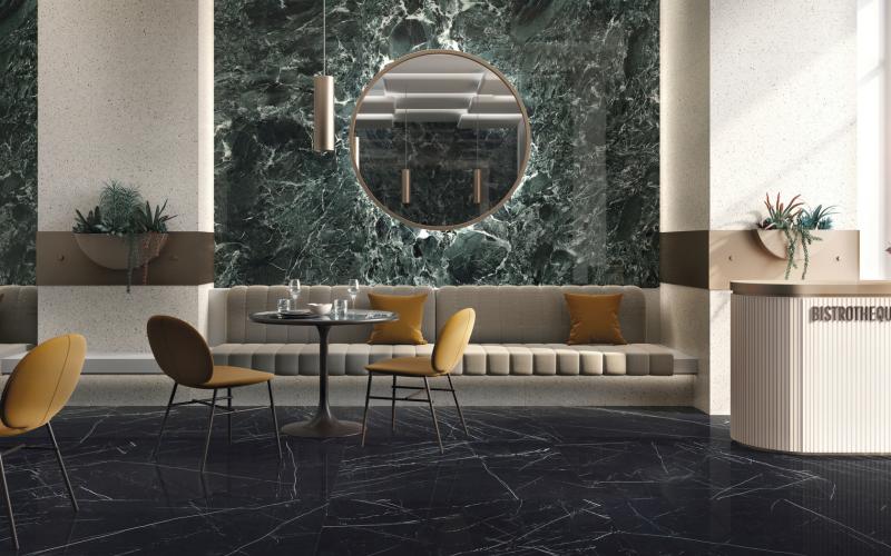 Large polished alps green marble slabs for a living area