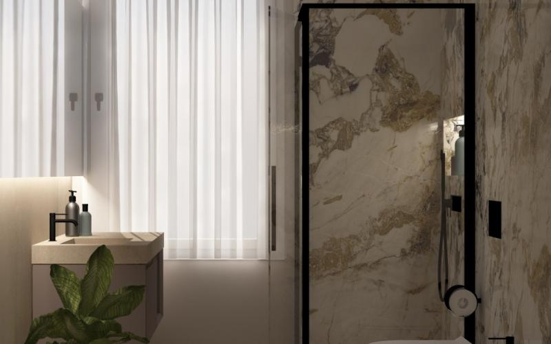 Nicchia doccia illuminata per bagno moderno a Verona