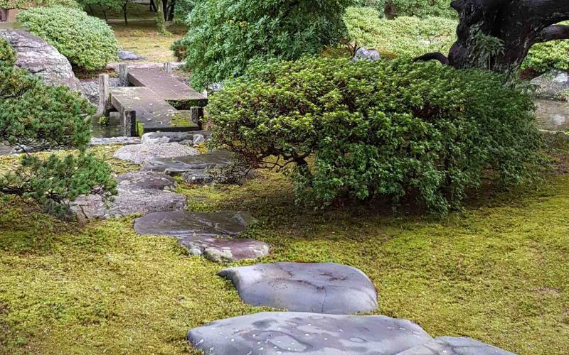 Percorso con sassi in un giardino giapponese