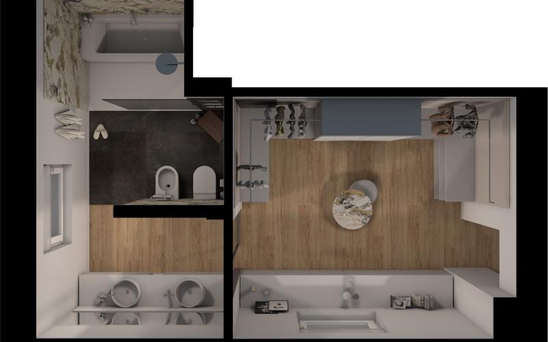 Pianta del bagno: cabina armadio e arredobagno