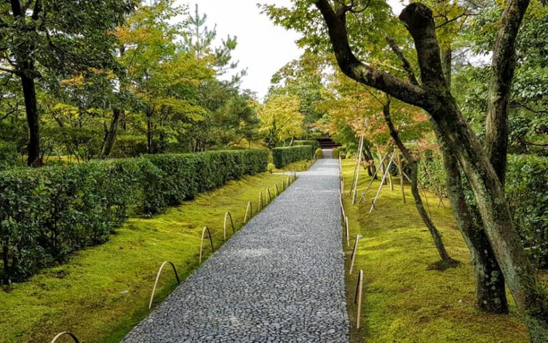 Vialetto di ciottoli neri in un giardino giapponese