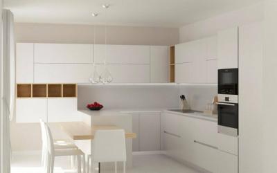 Una moderna cucina bianca, detraibile con il bonus mobili
