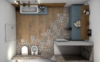 Bathroom project with cementines and wood, Verona