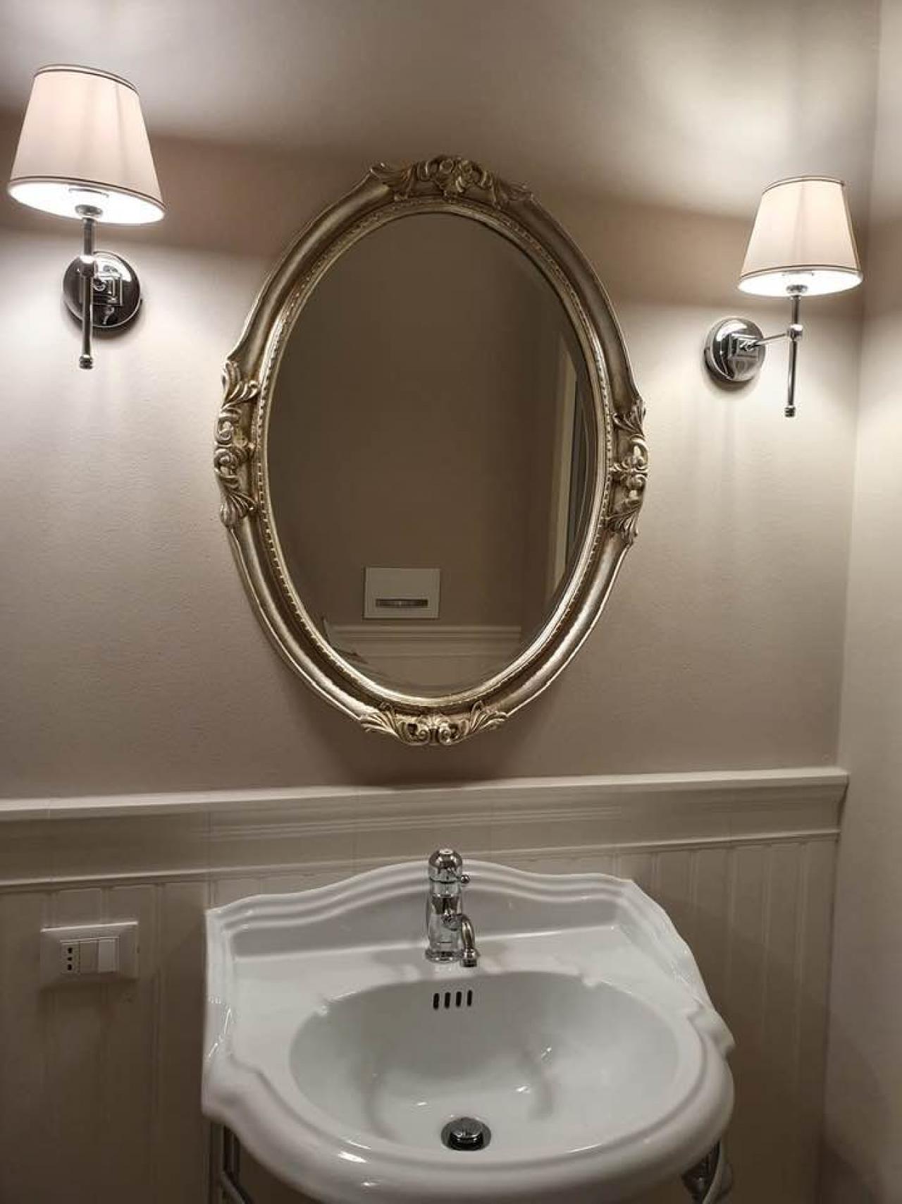 Color : Silver, Size : 54 * 74cm Specchi da Parete Specchio Specchio Antico Europeo Ovale Specchio del Bagno Specchio del Bagno Specchio del Bagno Specchio Artistico Specchio del Bagno 
