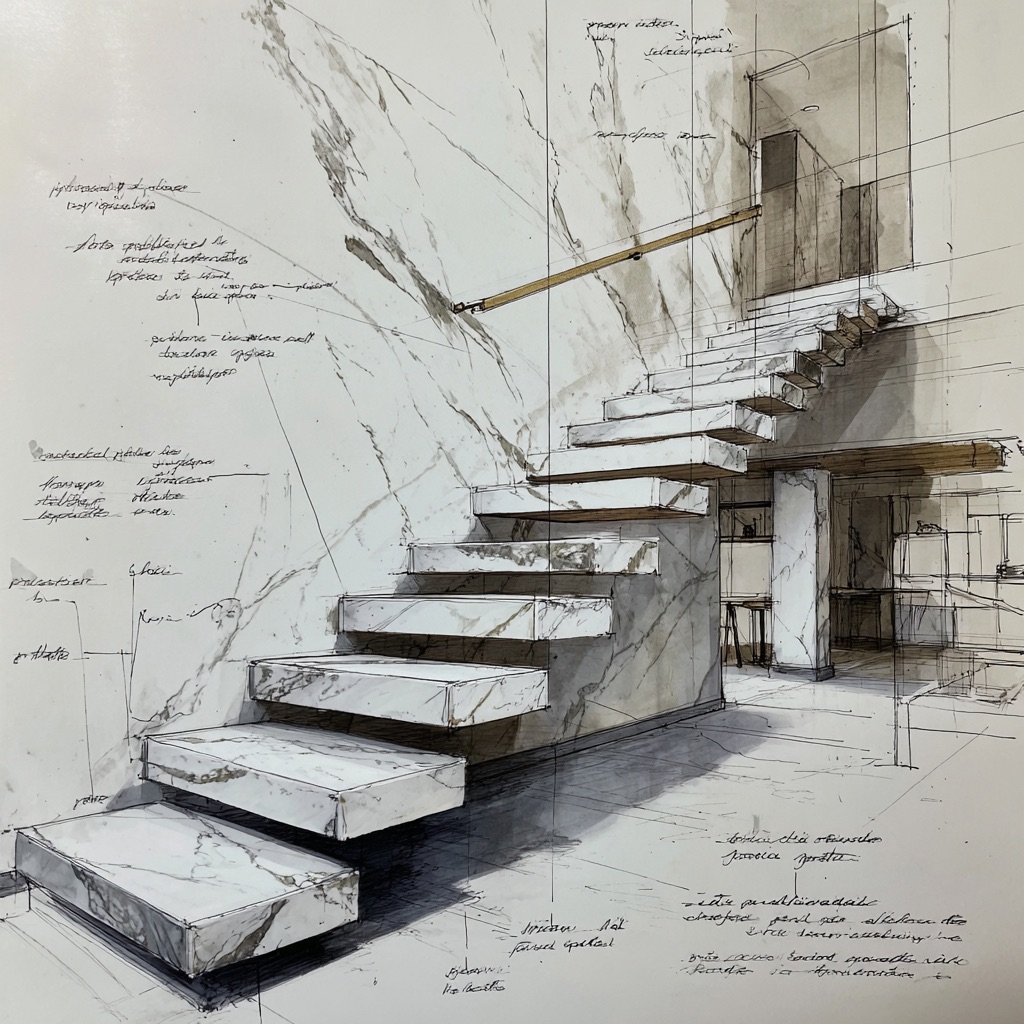 Disegno di scala in grès sospesa