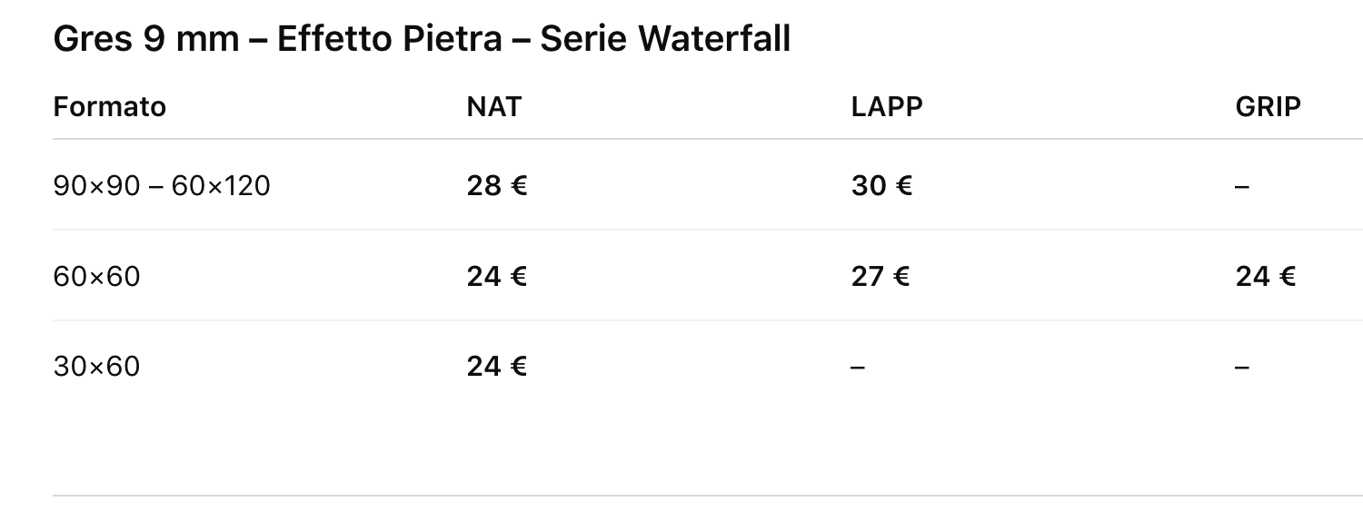 prezzi netti lea effetto pietr waterfall